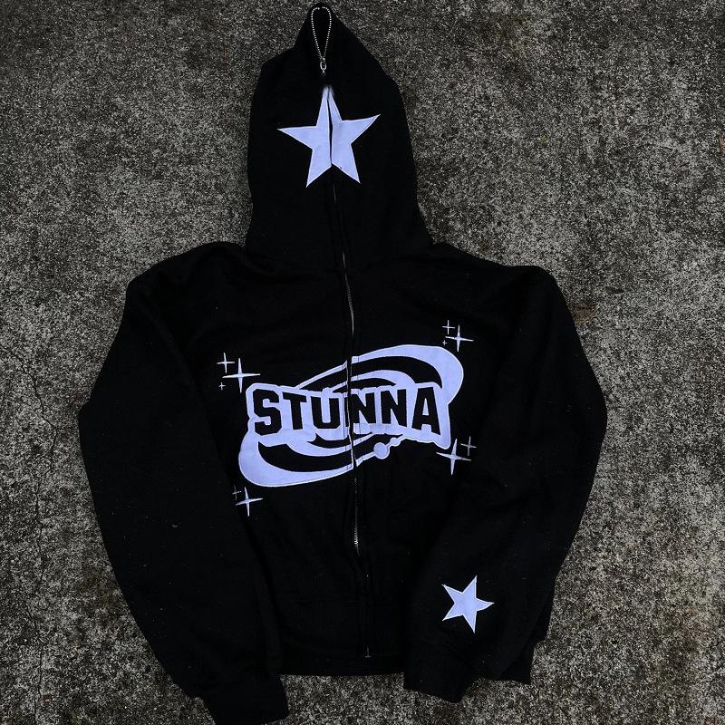 

Европейская и американская уличная персонализированная толстовка с капюшоном на молнии с принтом букв для мужчин и женщин 2XL чёрный