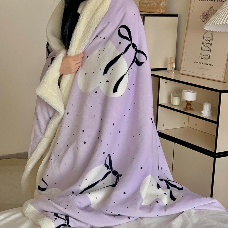 Double-Layer Cartoon Puppy Fleece Blanket Thick Warm Faux Lambs Wool Throw Blankets for Sofa Bed Autumn Winter Soft Plush Plaid