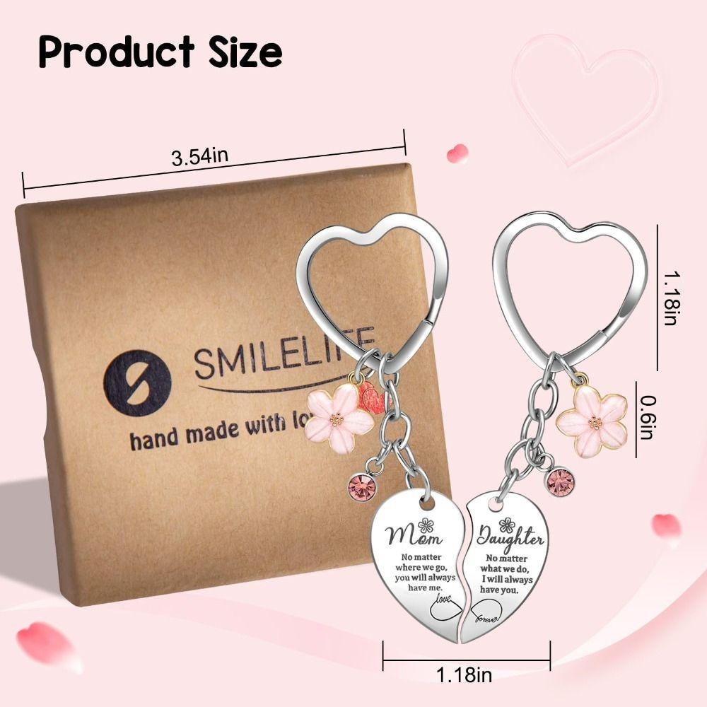 1 Set Gifts for Mom Mom Daughter Keyring Stainless Steel Elegant Heart Shape Keyring Heartfelt Engraved Charms Birthday