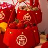 Red Candy Storage Bag Felt Gift Bags Joyful New Year Handheld  Fruit Basket  Party Decor