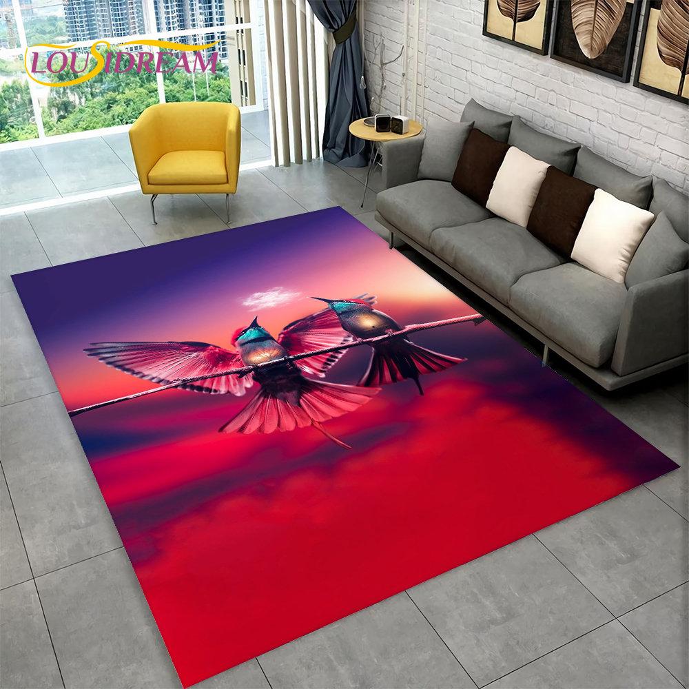 3D Exquisite Bird Flower Animal Area Rug,Carpet Rug for Home Living Room Bedroom Sofa Doormat Kitchen Decor,Non-slip Floor Mat