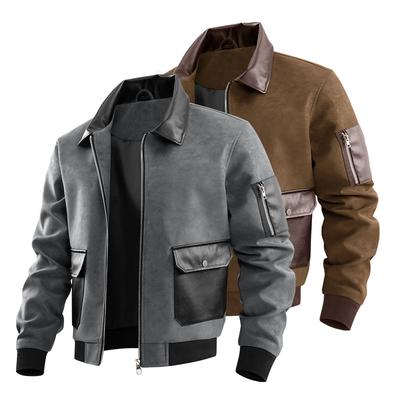 Men's Collar Solid Color Jacket Casual Versatile Cardigan Men's Jacket Retro Patchwork Jacket