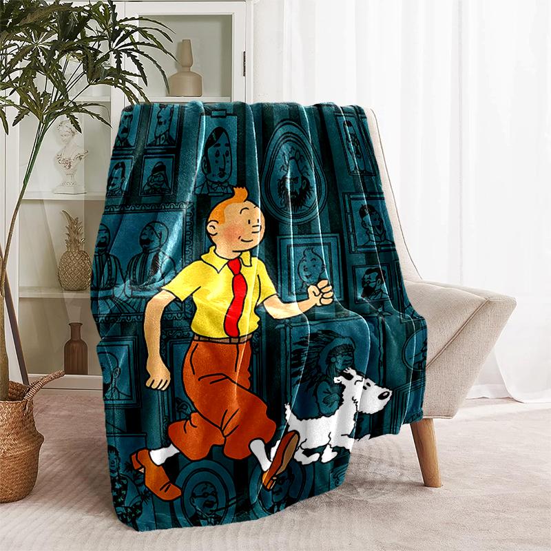 1pc Blanket The Adventures of Tintin2 Print Design, Lightweight Blanket for Sofa, Bed- Soft &Warm, Gift for All Seasons like Christmas, Halloween