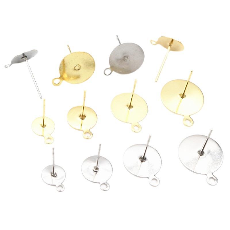 100 pcs Stainless Steel Flat Tray Earring Posts with Loop for DIY Jewelry