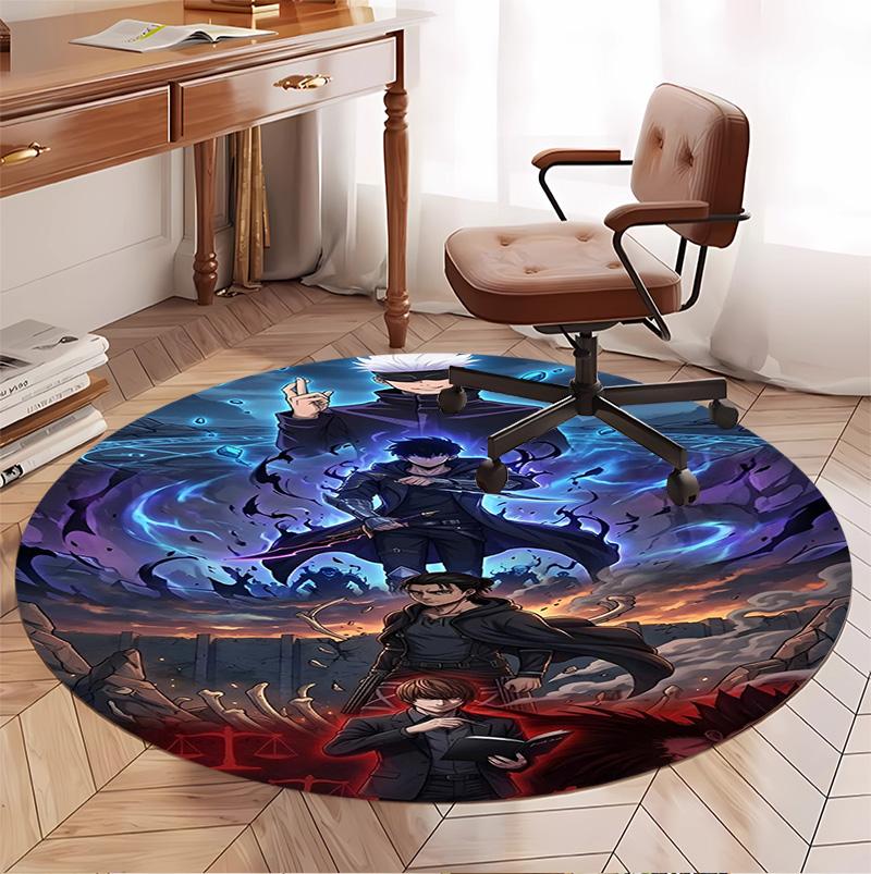 Jujutsu Kaisen Pattern Round Rug, Indoor/Outdoor Mat, for Picnic, Gameroom, Bedroom, Office, Living Room, Home Decor Carpet, Birthday Gift