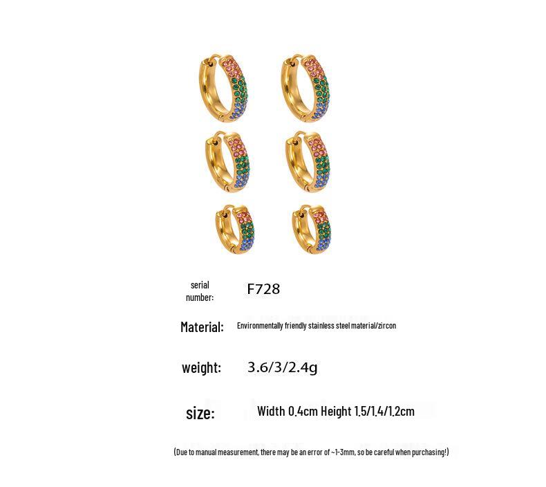 Qiong Yao Zircon Three-Row Diamond U-Shape Ear Cuff, 18k Gold Plated Stainless Steel Earrings