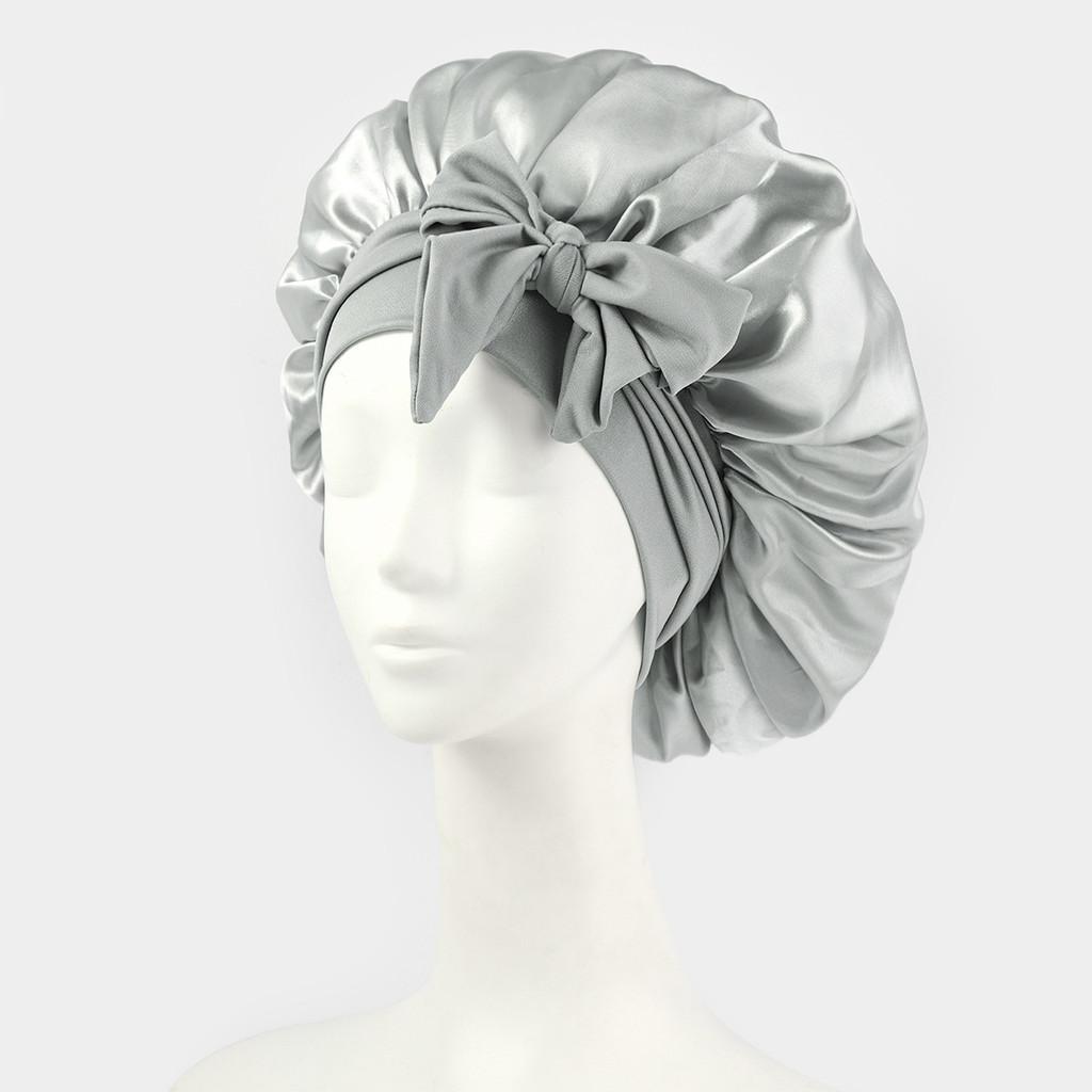 Bonnet de Nuit en Satin pour Femmes avec Nœud Papillon Lien Réglable Soin des Cheveux Bonnet de Nuit Doux en Soie