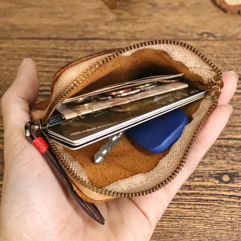First Layer Cowhide Coin Purse, Women's Zipper Coin Purse, Hand Polished and Used Vegetable Tanned Leather Coin Purse