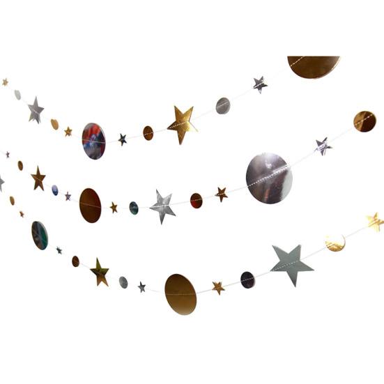 4m Five-Pointed Stars Round Mirror Effect Hanging Banner Bunting Party Decor