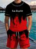 Men 2Pcs Los Angeles Letter Print T-shirt Shorts Set Summer Casual Outfit