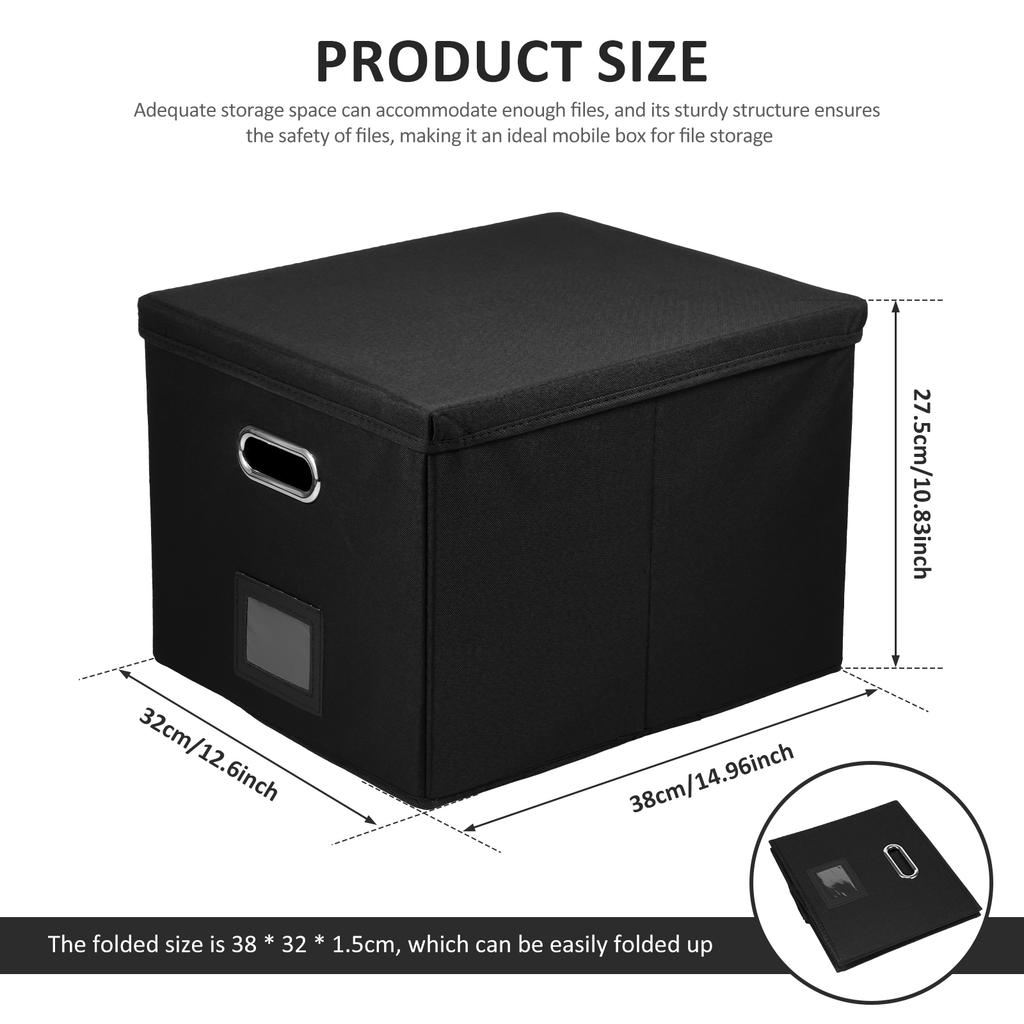 Foldable Hanging File Filing Box with Label Slot Fabric File Folder Organizer Box Portable Vinyl File Organizer Box with Lid