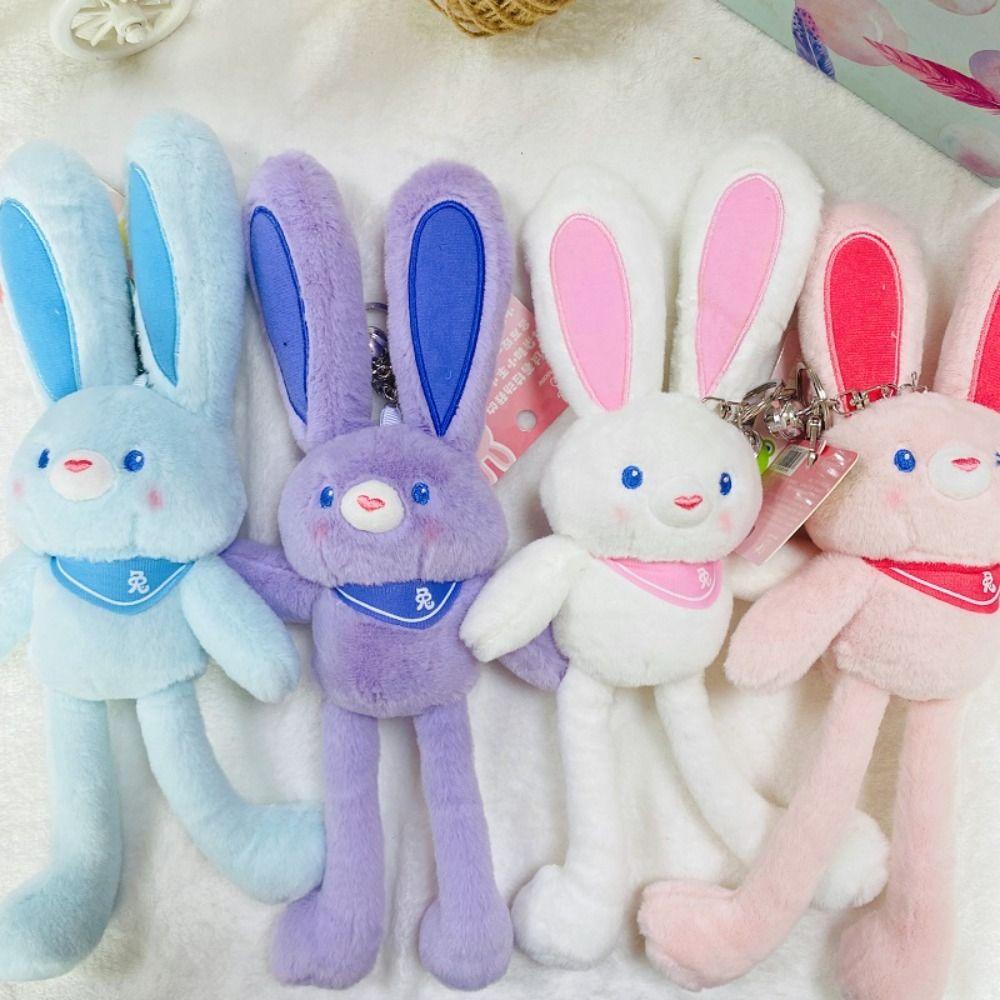 Pulling Rabbit Keyring Plush Rabbit Keychain Stuffed Animal Toys Key Chain Pulling Rabbit Plush Toy
