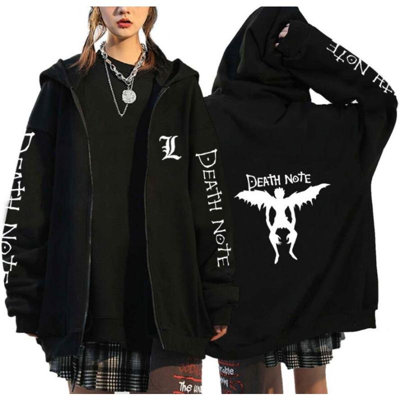 Japonské Anime Death Note Mikiny na zip Gotické Pánské Kreslené Misa Amane L Ryuk-Grafické Streetwear Černá Fleecová Bunda na zip Kabáty