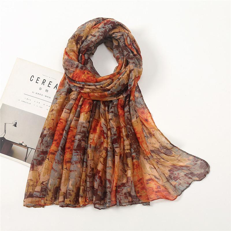 Autumn Fashion Oil Painting Floral Viscose Shawl Scarf High Quality Print Soft Pashmina Stole Wrap Snood Muslim Hijab 180*80Cm