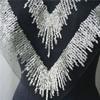 V Collar Design Mesh Lace Appliques Silver Sequins Dress Decoration Appliques  Gown Embellishment