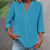3/4 Sleeve Linen Tops For Women Loose Fit V Neck Button Down Shirts Cute Solid Summer Beach Tee Shirts