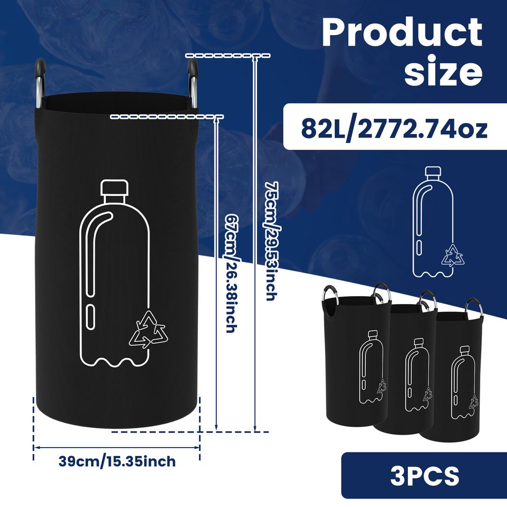 2/3Pcs 82L Empty Bottle Storage Basket Folding Kitchen Wastewater Bottle Collector Bag with Handle Large Capacity Bin for Home