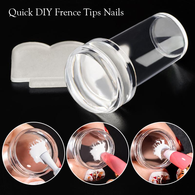 Nail Stamper Jelly Silicone Printing Nail Polish Stamping French Tip Nail Stamp Template with Scraper Manicure Stencil Tools