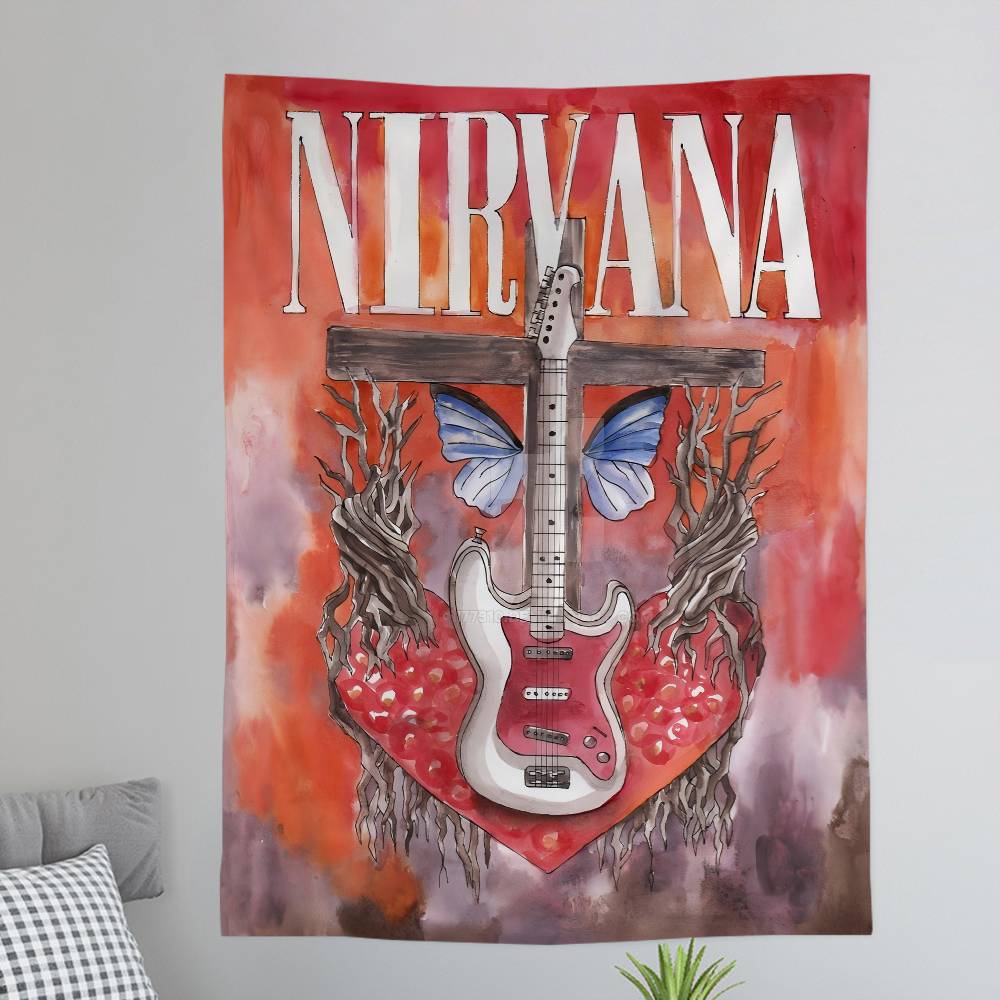 ANNirvanaRock Band Printed Large Wall Tapestry Art Science Fiction Room Home Decor Decor Blanket