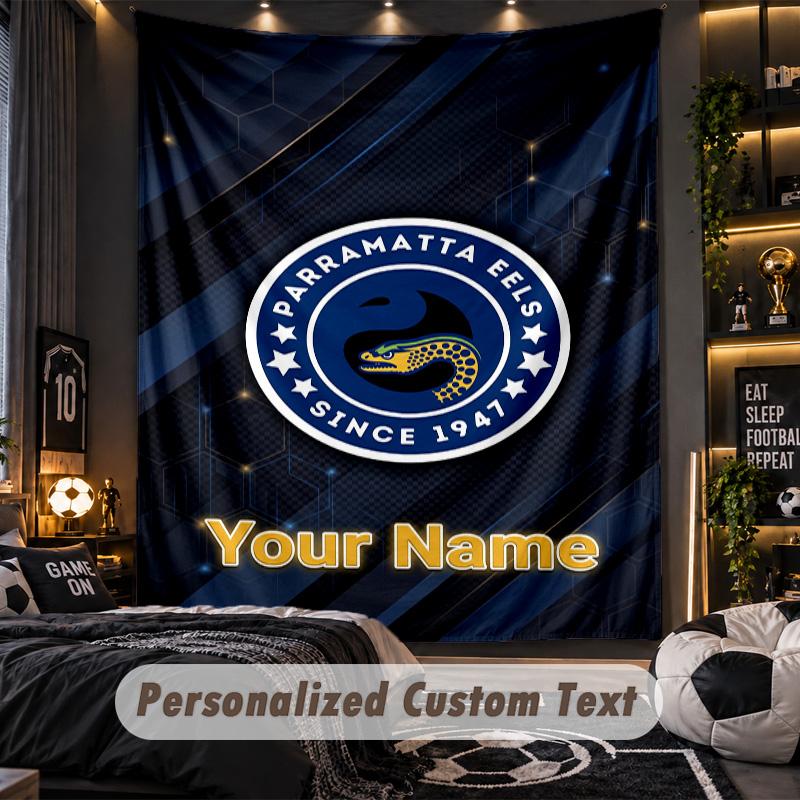 TapestryParramatta Eels Custom Name Text Personalized Wall Hanging Tapestry Home Wall Decor