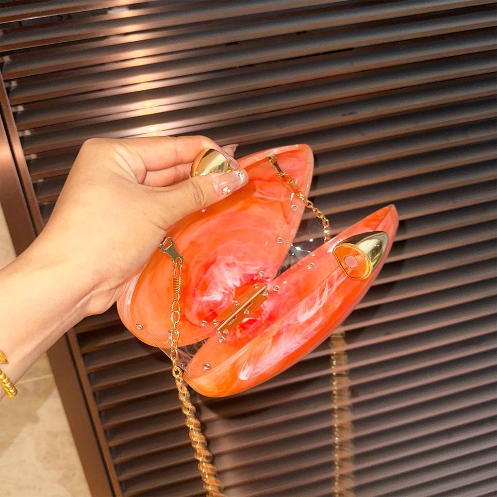 Women's Marble Pattern Acrylic Clutch - Goose Egg Shape Evening & Shoulder Bag