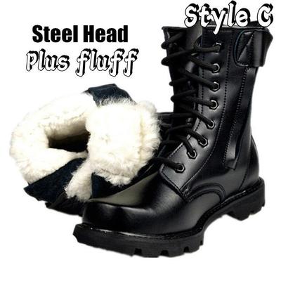 Men Wool Army Boots Men's Steel-Toed Safety Boots Winter Boots High-top Snow Boots Cotton Boots