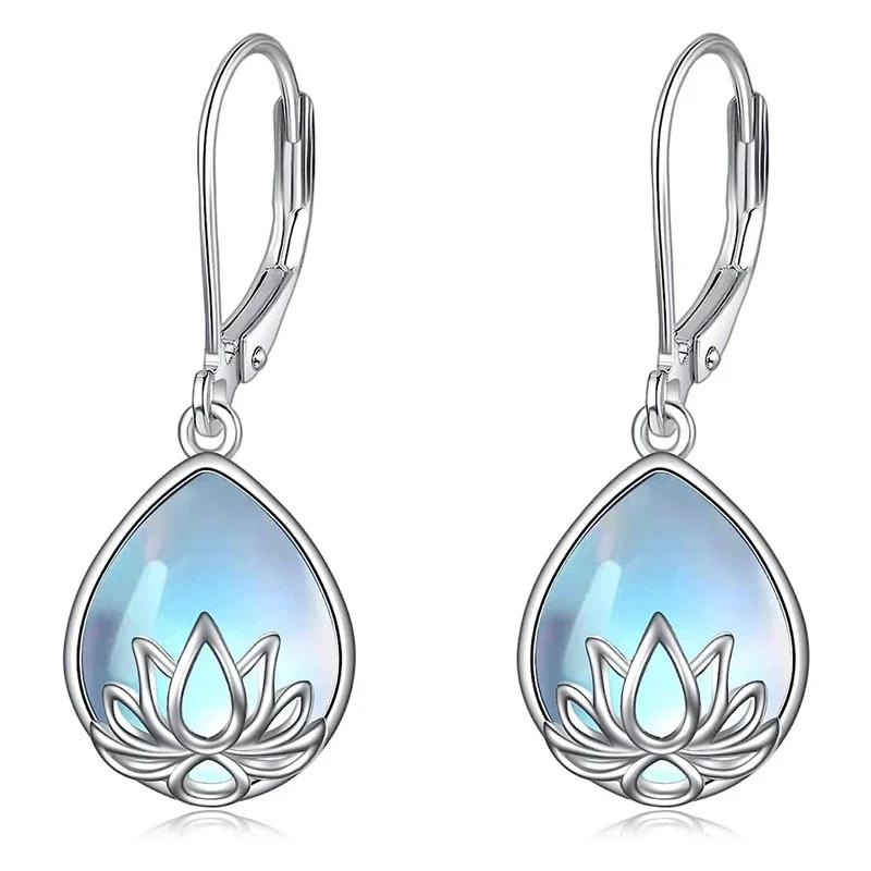 

2026 Drop-shaped Imitation Opal Drop Earrings for Women Graceful Lotus Design Zircon for Daily Life Copper Color Accessories