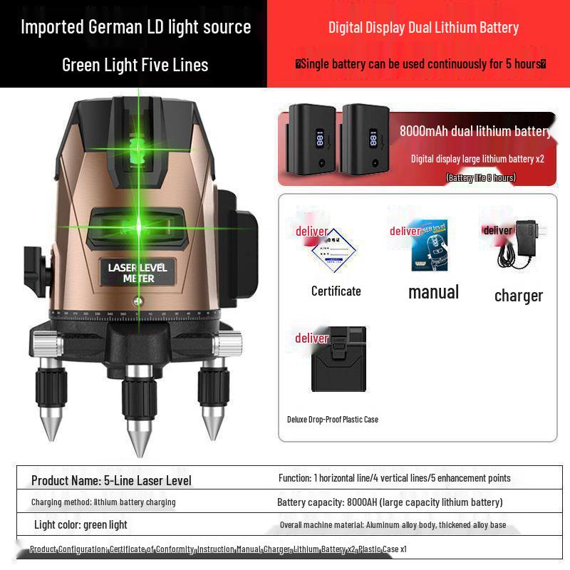 High-Precision 35-Line Outdoor Green Laser Level with Digital Display and Automatic Self-Leveling