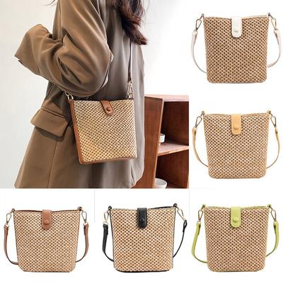 Women Summer Straw Woven Zipper Purse Crossbody Bag Shoulder Bag Beach Bag