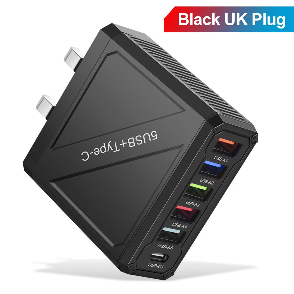15W USB Type C Charger 6 Ports PD Fast Charge Adapter Quick Charge3.0 for IPhone Samsung Xiaomi Huawei Mobile Phone Wall Charger