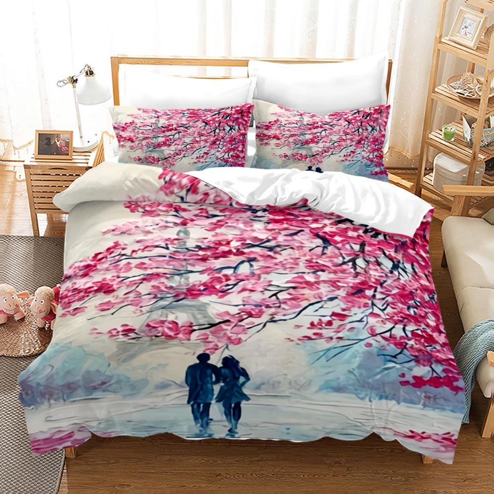 Rotes Liebesherz Bettbezug-Set Romantisches Thema Bettdeckenbezug Valentinstagsgeschenk für Mädchen Frauen Paar Bettwäsche-Set King Size