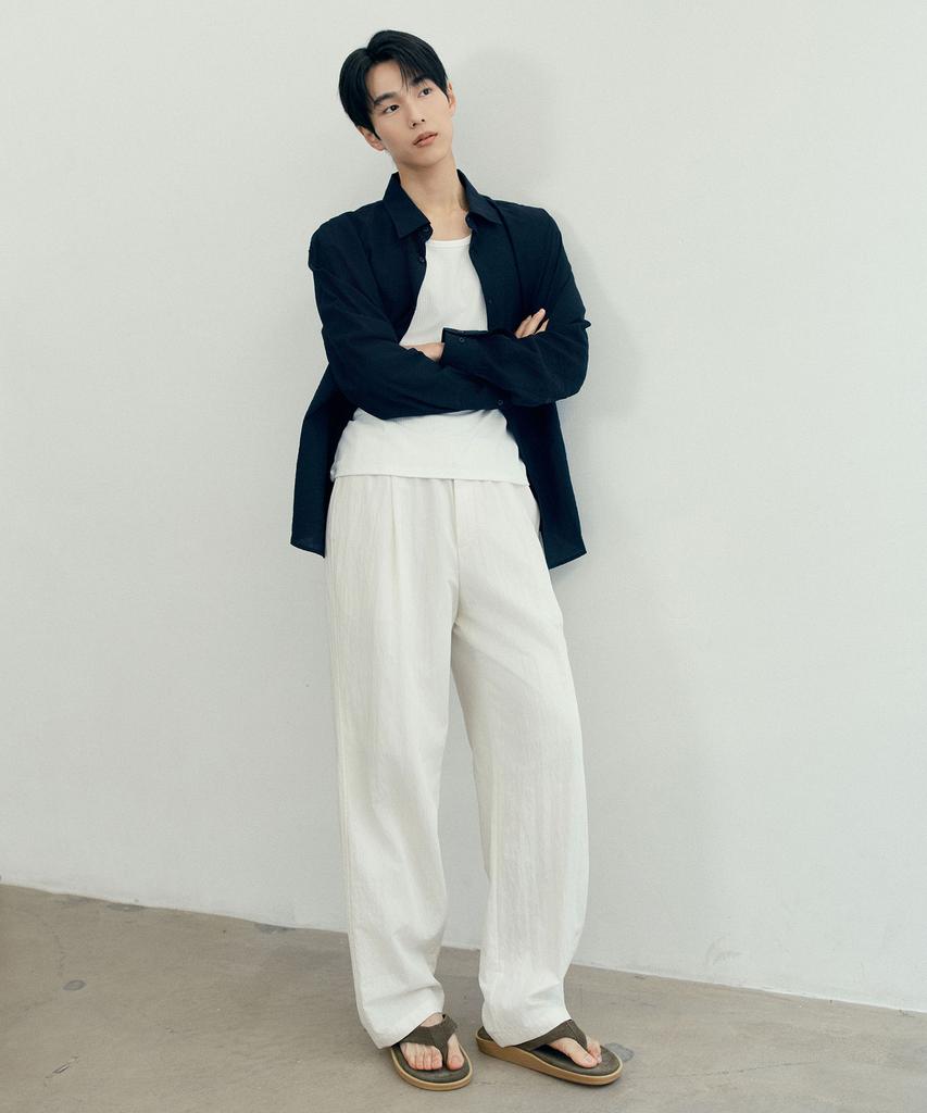 MINDBRIDGE [Couture] Wide Single-Pleat Full Elastic Waist Pants - 2 Colors
