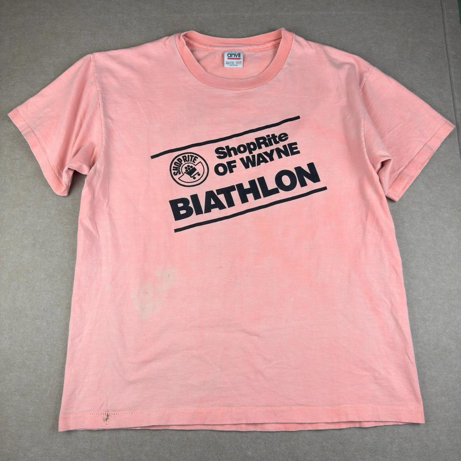 

Vintage Anvil ShopRite Biathlon T-Shirt USA Pink Single Stitch Promo Tee OSFA 4XL