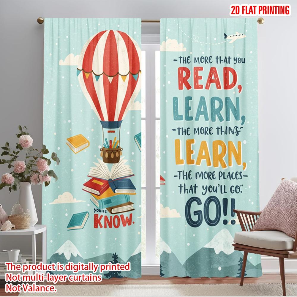 

2pcs 2D flat printing Window Treatment Curtains Inspiring Reading Adventure Book Polyester Without Electricity Seasonal Party & 52.50×116.00 CM 2pcs