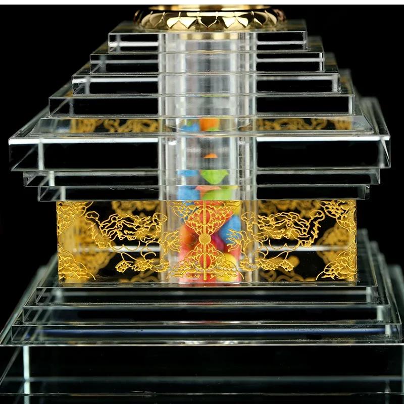 Kristall Stupa Statue Sarira Dagoba Pagode Statue Tibetischer Buddhismus Tempel Schrein Verehrung Dekor