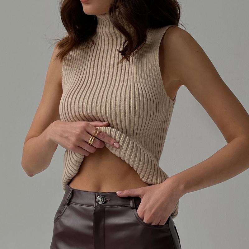 New Spring And Autumn Knitwear Women Clothing High-Neck Sleeveless Top Fashion Casual Sweater