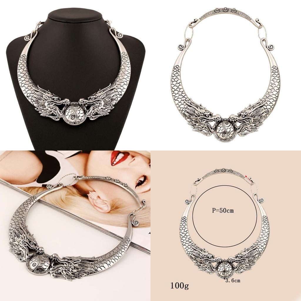 Double Retro Dragon Design Ethnic Style Collar For Vintage Costume Accessory
