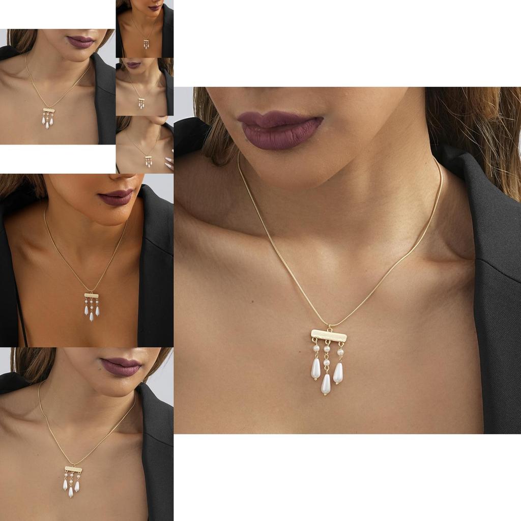 Stylish Geometric Alloy Necklace Featuring Trendy Pearl Pendant And Chic Tassels