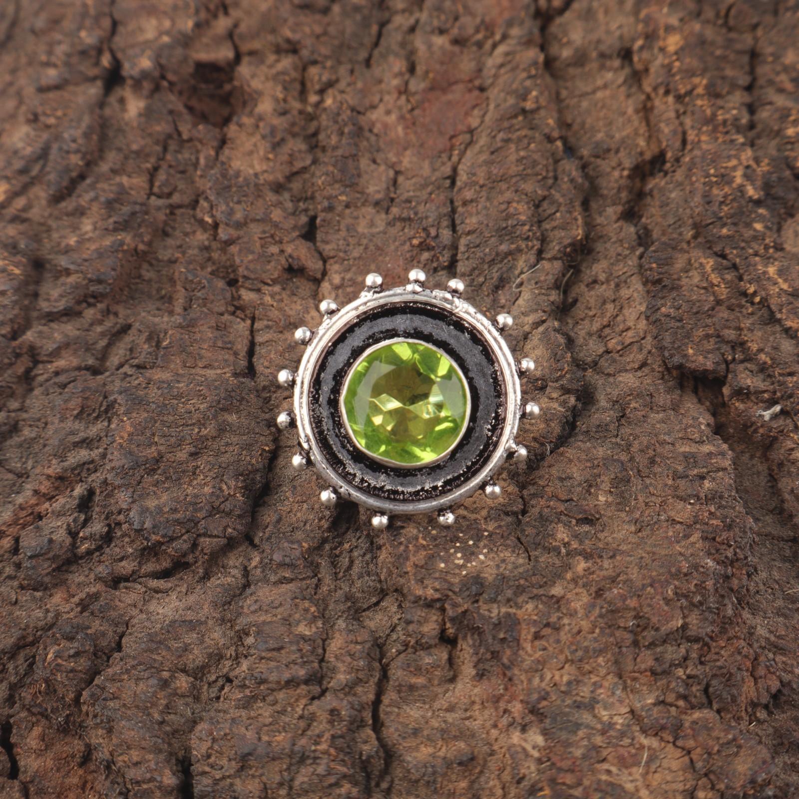 

Круглый Перидот Драгоценный камень Серебро 925 пробы Подарок жене Вечность Этническое Кольцо-обещание Ювелирные изделия RR-49-15 15