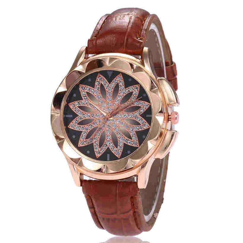 Creative Rose Gold Ladies Quartz Watch Casual Simple Leather Strap Women Wrist Watch