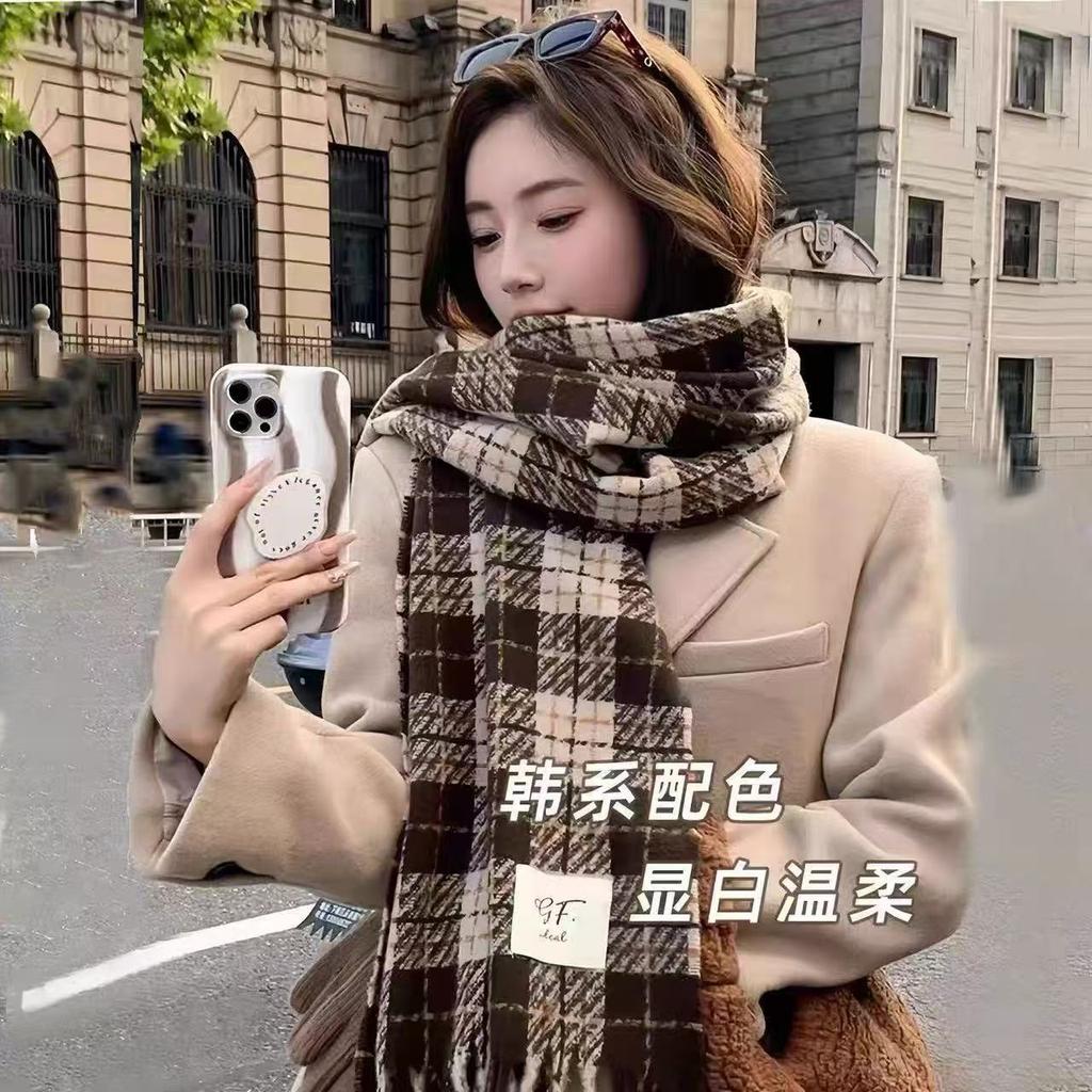 Female senior sense versatile Korean version fashion warm ins style scarf autumn and winter versatile scarf winter double-sided scarf