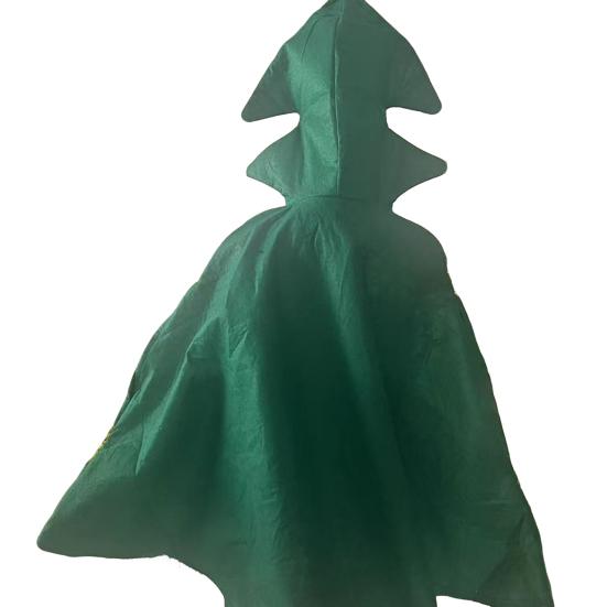 Lightweight Non-woven Holiday Suit Women Christmas Tree Dress, Long Sleeve Hooded Costume with Colorful Pompoms Stage Performance Bows And Star, Funny