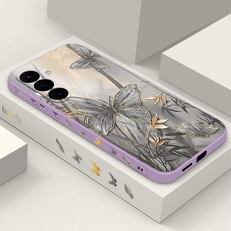 Lanyard Case For Samsung Galaxy S25 Ultra S24 S23 S22 Plus S21 FE A15 A16 A35 A36 A54 A55 A56 5G Bamboo Butterfly Printed Case Capa Coque
