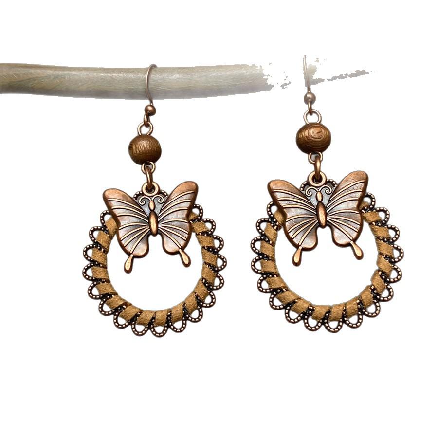 Silver Needle Retro Ethnic Style Rattan Woven Bead Drop Earrings