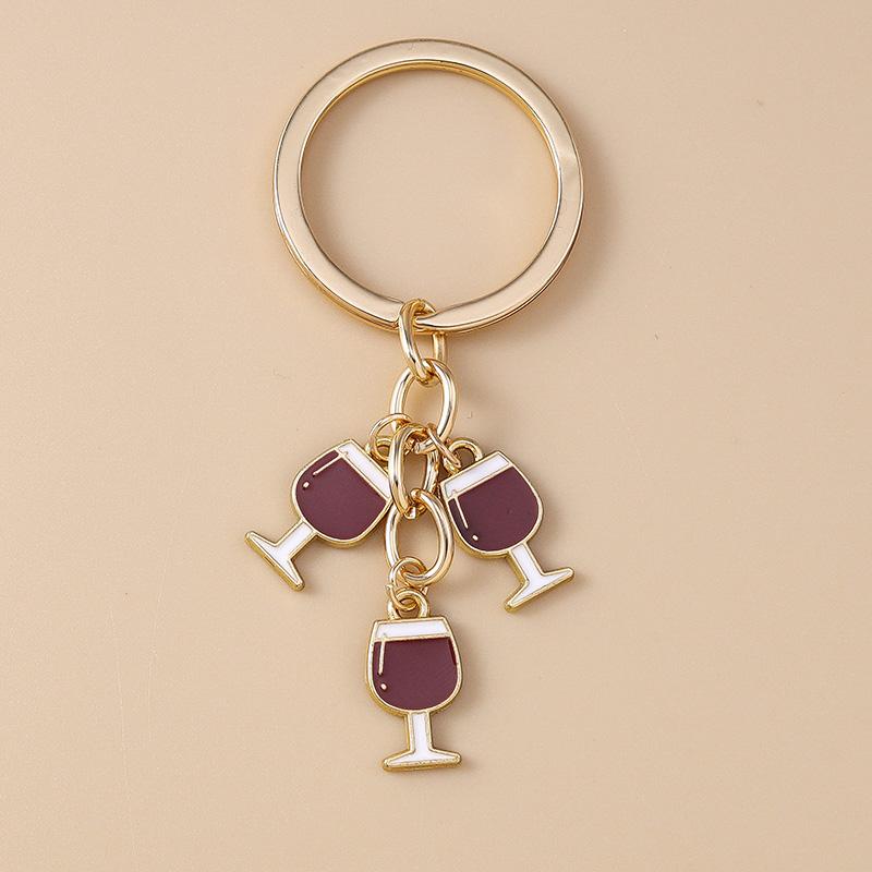 Cute Enamel Red Wine Keychain Simulation Drink Key Ring Pendant for Car Key Holder Women Girls Handbag Decor DIY Jewelry Gift