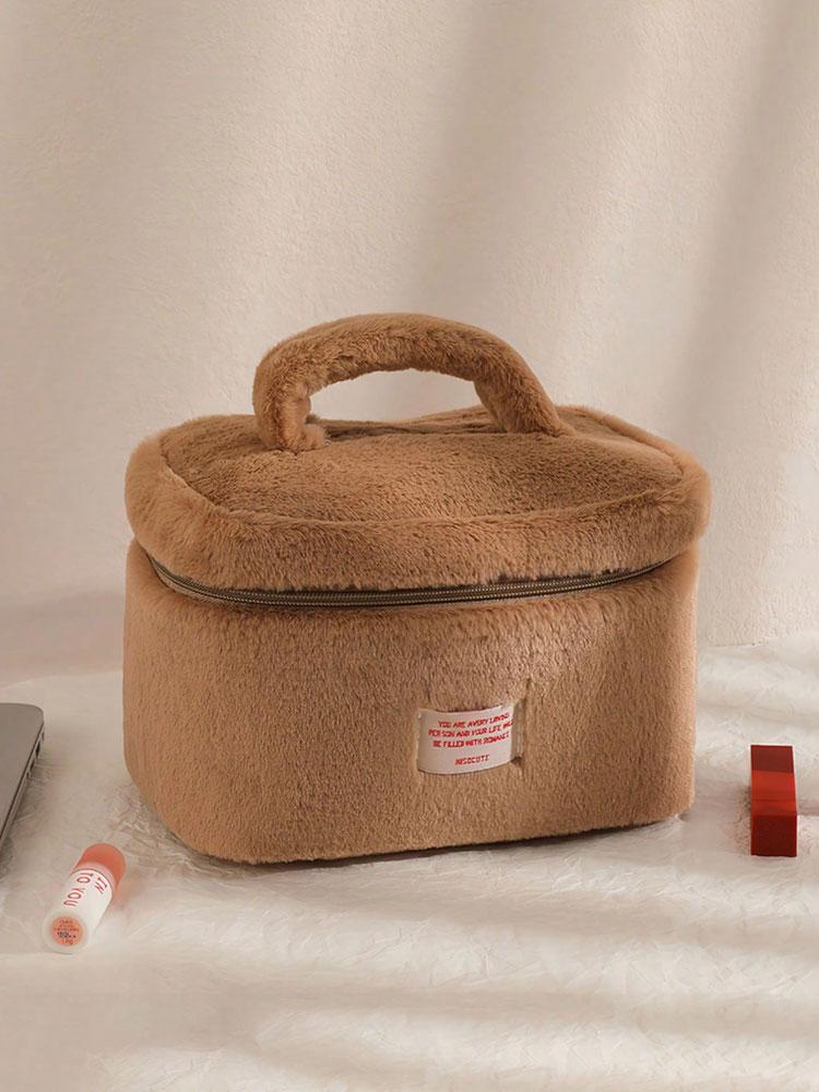 1PC Simple Pure Color Plush Makeup Bag Korean Portable Bag High Appearance Level Large Capacity Wash Bag for Women