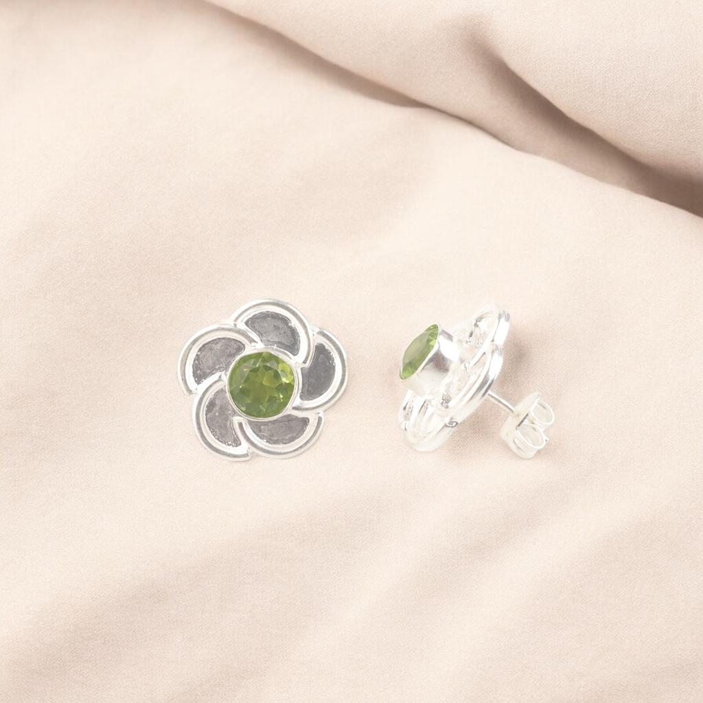 Natürlicher Peridot Edelstein 925 Sterling Silber Stecker Ohrringe Für Damen EE-157-2