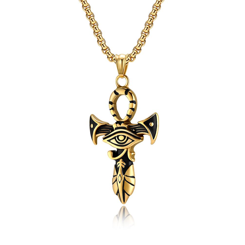 European and American Retro Style Horus Eye Cross Titanium Steel Ancient Sword Necklace