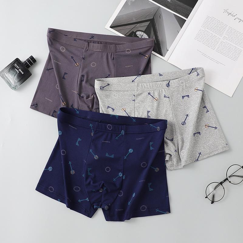 Men's Breathable Boxer Briefs - Printed Mid-Waist, Youthful Plus Size, Loose Four-Corner Shorts