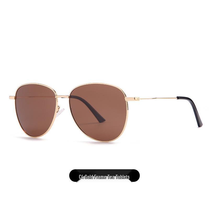 Elegant Metal Polarized Aviator Sunglasses for Women - Fashionable Bare-Face Design, Model 2370.